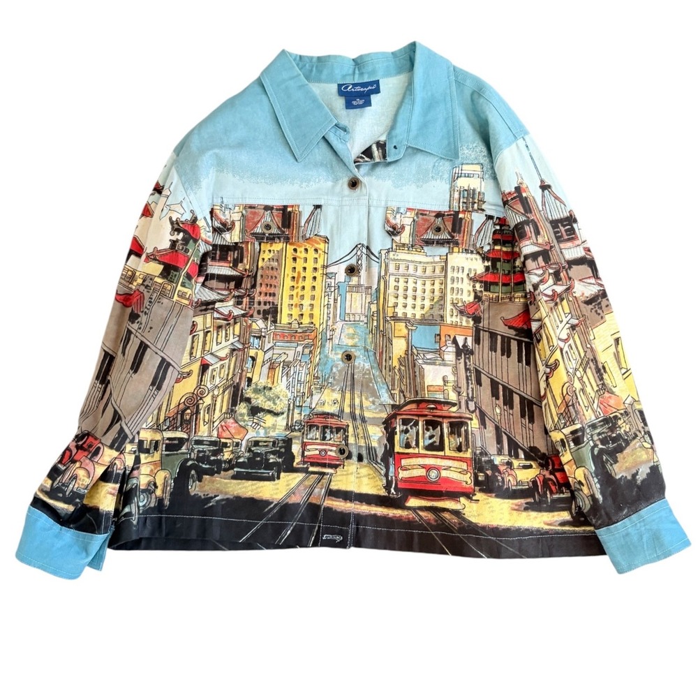 Artscapes Vintage San Francisco City Scene Cotton Jacket Women 1X Cable Car